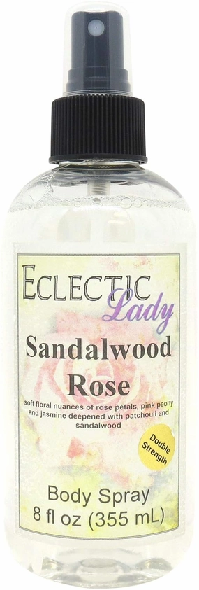 Eclectic Lady Sandalwood Rose Body Spray, Double Strength, 8 ounces, Body Mist for Women with Clean, Light & Gentle Fragrance, Cologne with Soft, Subtle Aroma For Daily Use
