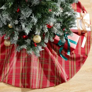 Elrene Home Fashions Shimmering Plaid Holiday Christmas Tree Skirt, Round, 48" x 48"