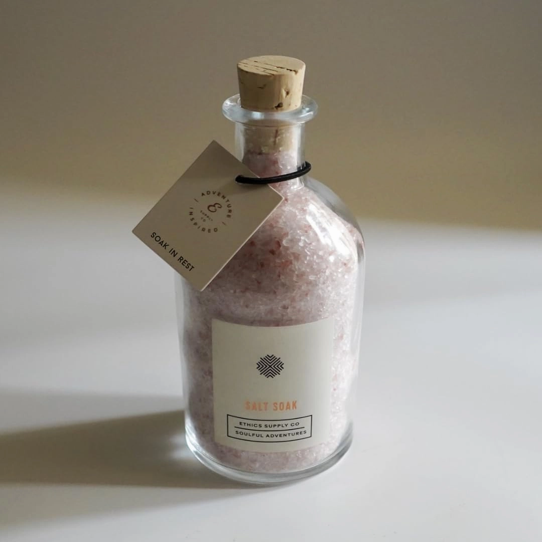 Ethics Supply Co. Soak in Rest Luxury Bath Salts - Jasmine, Coconut Milk, Rose & Fig, Relaxing & Hydrating Scented Bath Soak for Women & Men - 8oz