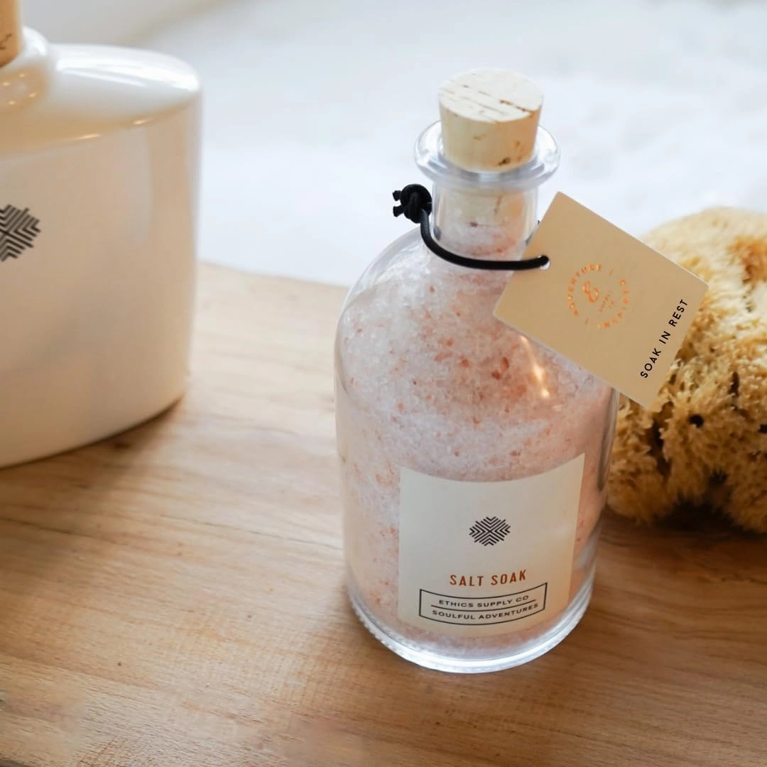 Ethics Supply Co. Soak in Rest Luxury Bath Salts - Jasmine, Coconut Milk, Rose & Fig, Relaxing & Hydrating Scented Bath Soak for Women & Men - 8oz