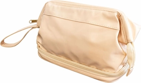 Eurow Luxe Double Layer Spacious Waterproof Cosmetic Travel Bag, PU Leather, Portable with Handle, Makeup & Toiletry Organizer, Dual Compartments for Brushes & Essentials, Cream