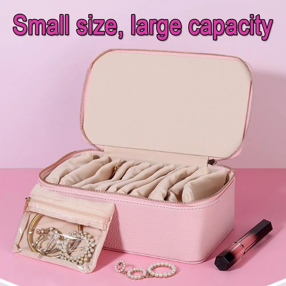 Familiarn Travel Jewelry Box with 12 Small Pouches, 2025 New Portable PU Flannel Leather Jewelry Organizer, 8.5×3.5×4.5IN Jewels Box for Necklace Rings Girls Birthday Gifts (Green)