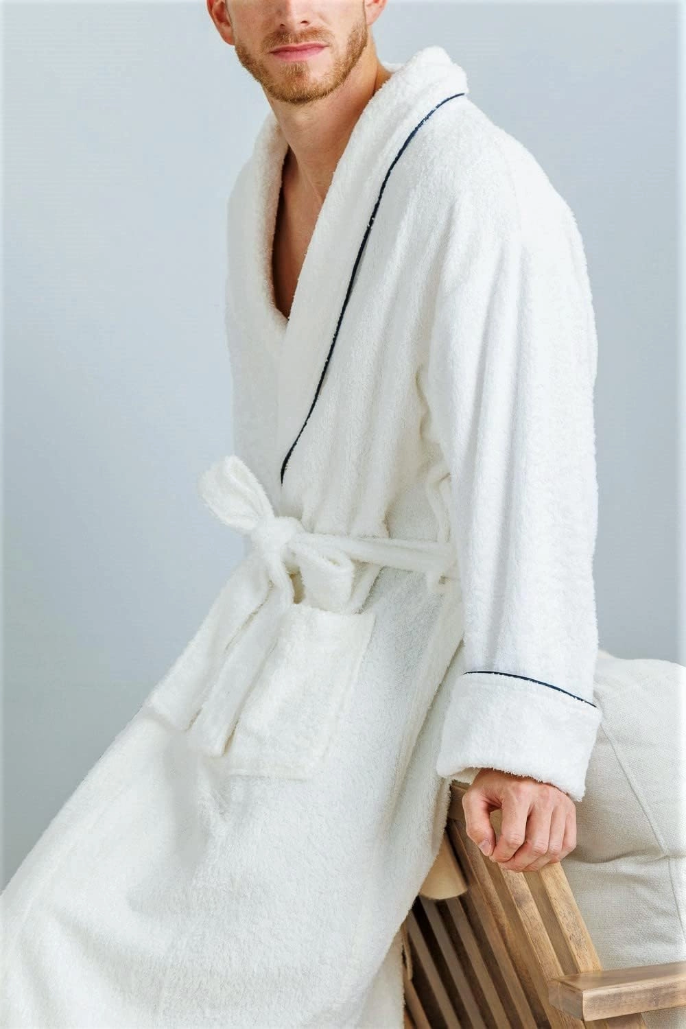 Fishers Finery Men's EcoFabric Resort Terry Robe - Full Length Bathrobe; Rolled Cuffs, Shawl Collar