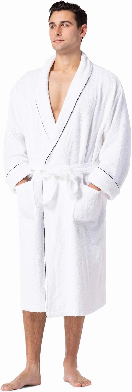 Fishers Finery Men's EcoFabric Resort Terry Robe - Full Length Bathrobe; Rolled Cuffs, Shawl Collar