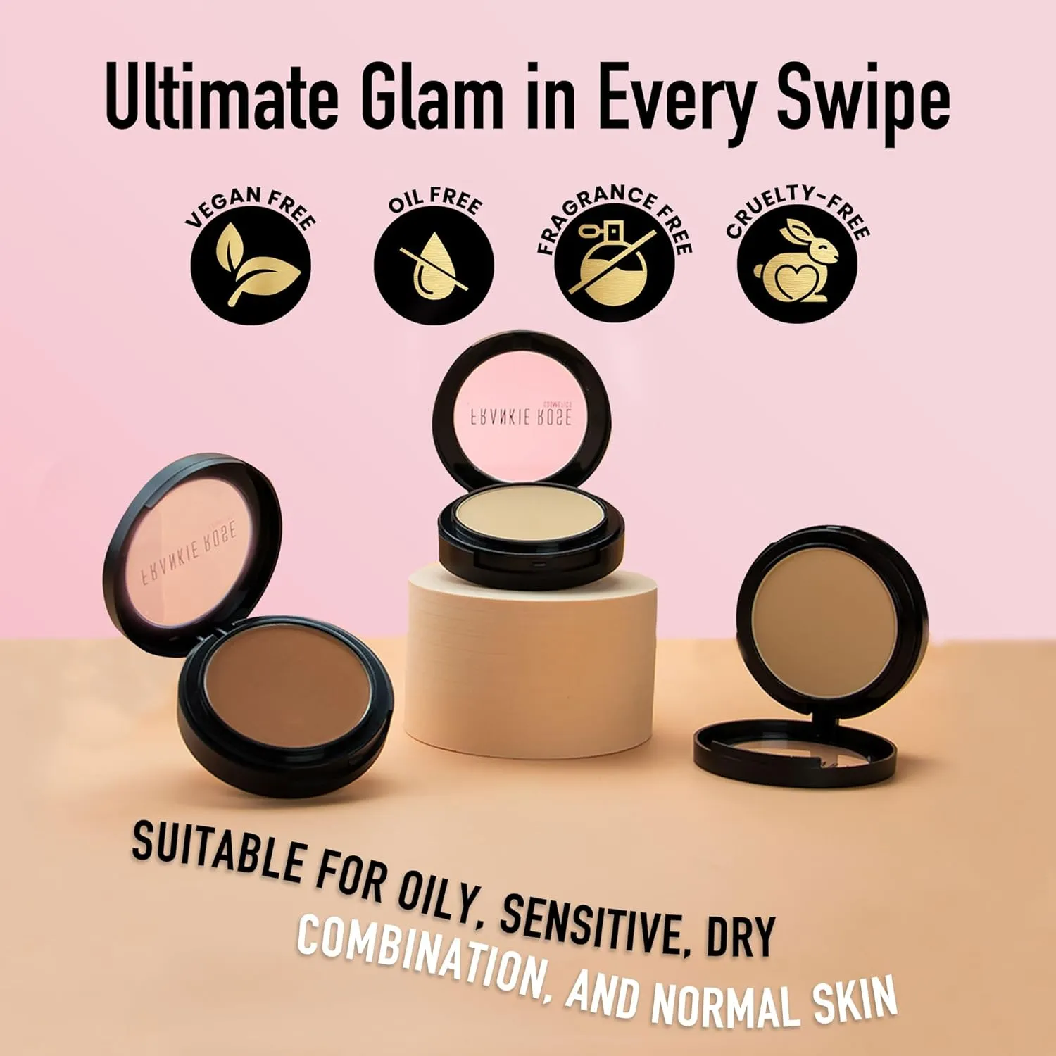 Frankie Rose Cosmetics Powder Foundation – Full Coverage Face Powder For Pores & Imperfections, Evens Out Skin Tone & Shine-Control | 58 Grams (Bronze)
