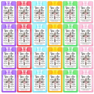 Frienda 24 Pcs Christian Hand Sanitizer Spray Bulk Travel Size Hydrating Hand Sanitizer Spray Mini Pocket Religious Christian Appreciations Gift for Women Coworker Summer Travel Picnic Favor