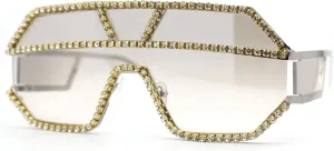 Fully Blinged Out Rhinestone Flat Top Mob Rimless Racer Sunglasses