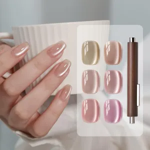 GAOY 16ml 6 Colors Sheer Cat Eye Gel Polish Set, Light Pink Purple Shimmery Holographic Cat Eye Gel Nail Polish with 3 Heads Magnet, UV Lamp Cure for Nail Art DIY, Velvet Moonlight