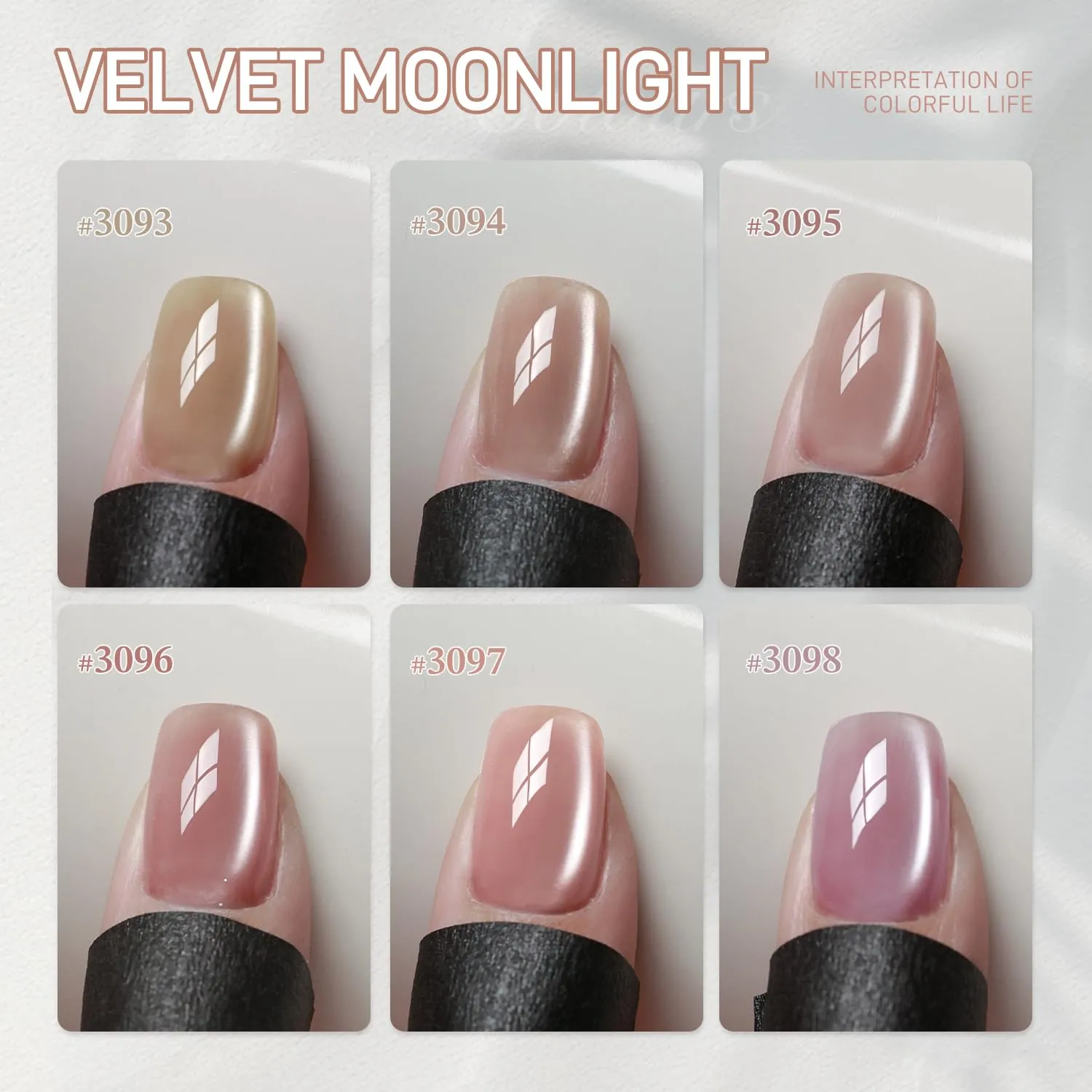 GAOY 16ml 6 Colors Sheer Cat Eye Gel Polish Set, Light Pink Purple Shimmery Holographic Cat Eye Gel Nail Polish with 3 Heads Magnet, UV Lamp Cure for Nail Art DIY, Velvet Moonlight