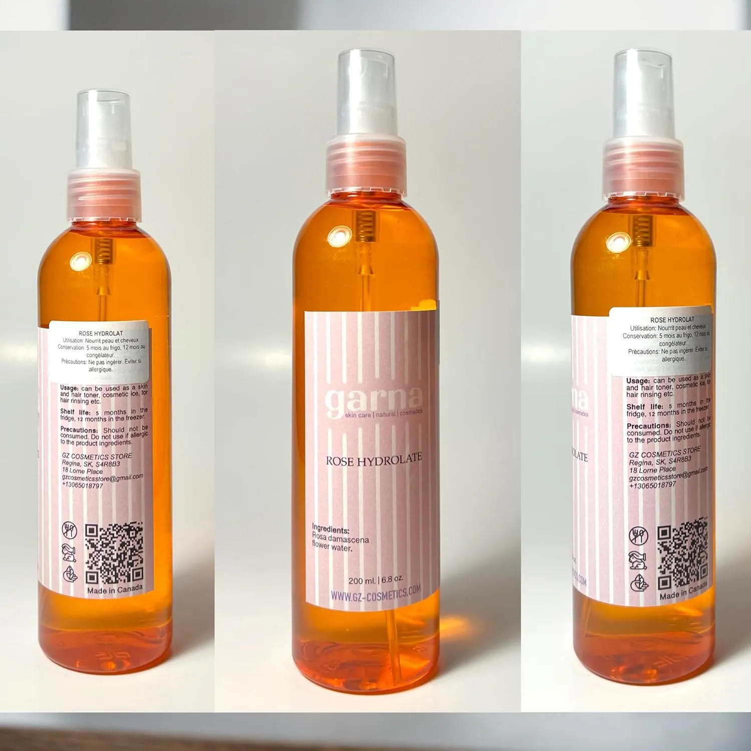 Garna Rose Water Spray 6.8 fl oz (Pack of 2): Pure Rosewater Hydrating Face Toner & Hair Mist for Natural Beauty Regimens and Heritage Care