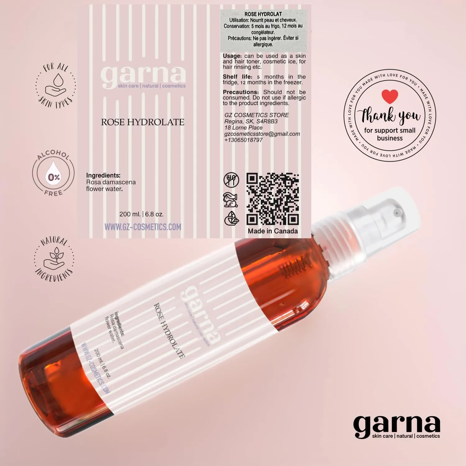 Garna Rose Water Spray 6.8 fl oz (Pack of 2): Pure Rosewater Hydrating Face Toner & Hair Mist for Natural Beauty Regimens and Heritage Care