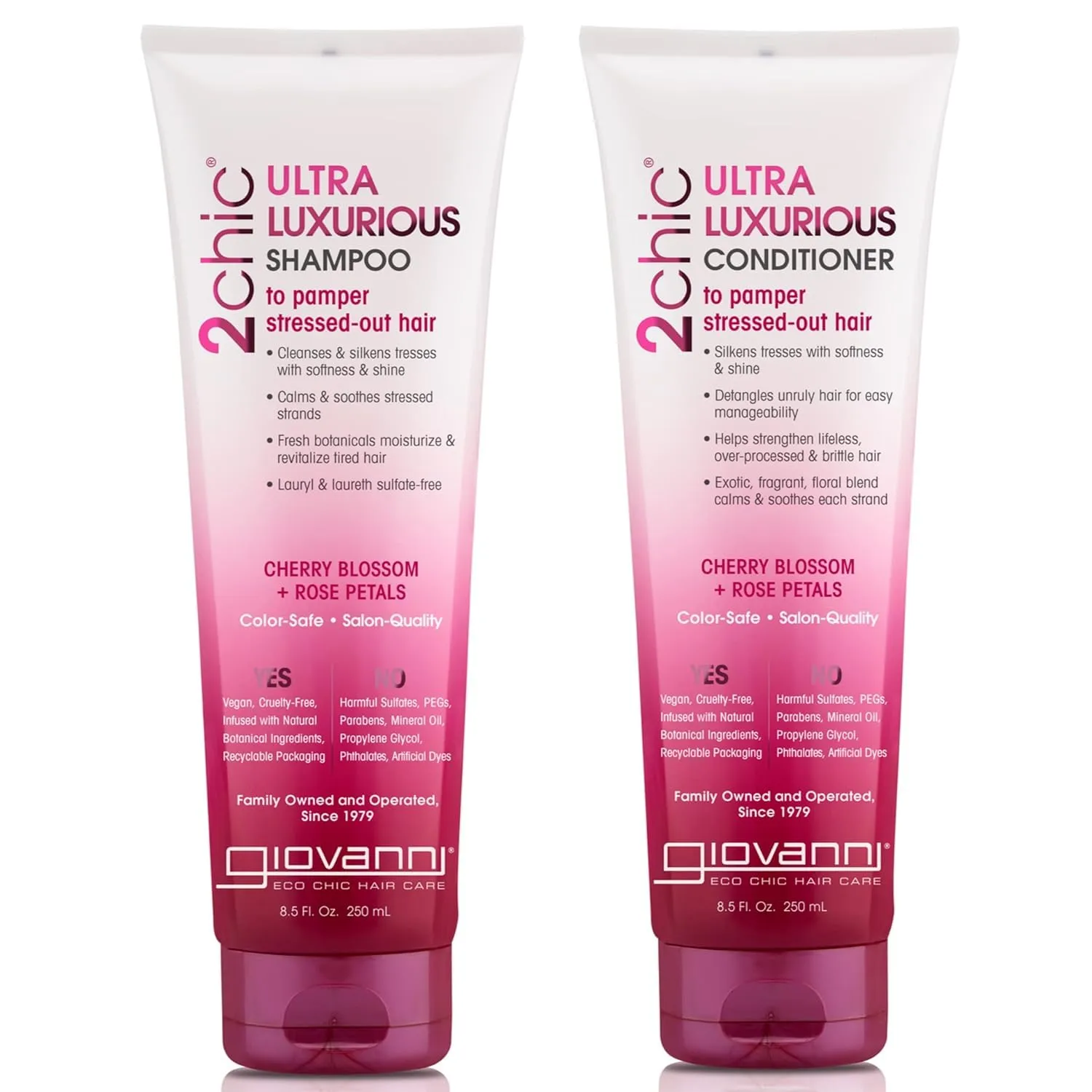 Giovanni 2chic Ultra-Luxurious Shampoo and Conditioner Set - Cleansing & Hydrating Care for Curly Hair, Clarifying & Moisturizing for Colored Hair - Rose & Cherry Blossom, 8.5 Fl Oz (Set of 2)