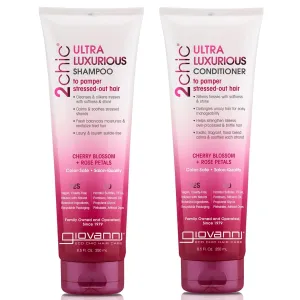 Giovanni 2chic Ultra-Luxurious Shampoo and Conditioner Set - Cleansing & Hydrating Care for Curly Hair, Clarifying & Moisturizing for Colored Hair - Rose & Cherry Blossom, 8.5 Fl Oz (Set of 2)