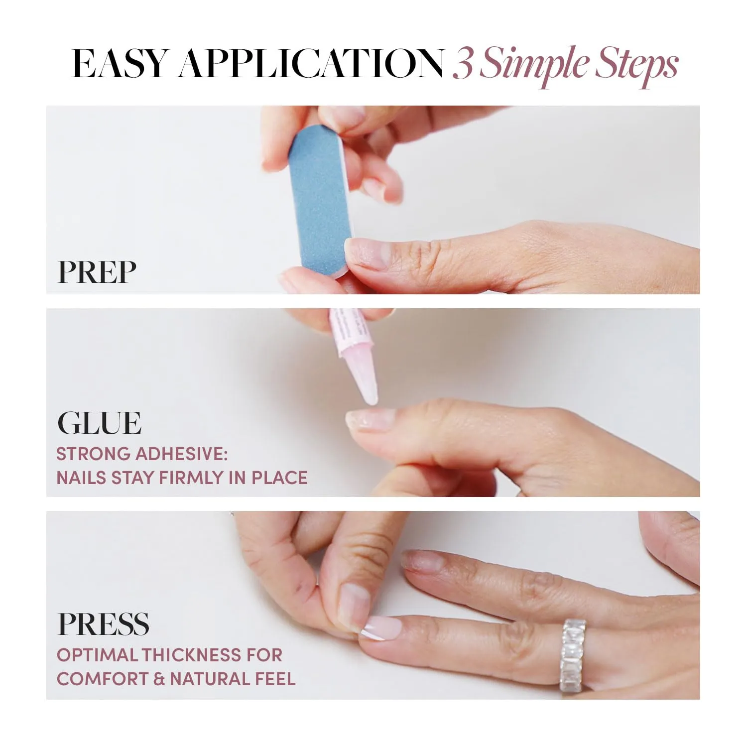 Glamnetic Press On Nails - Dusty Pink | Medium Square Fake Nails, Sheer Mauve Neutral, Reusable | 15 Sizes - 30 Nail Kit