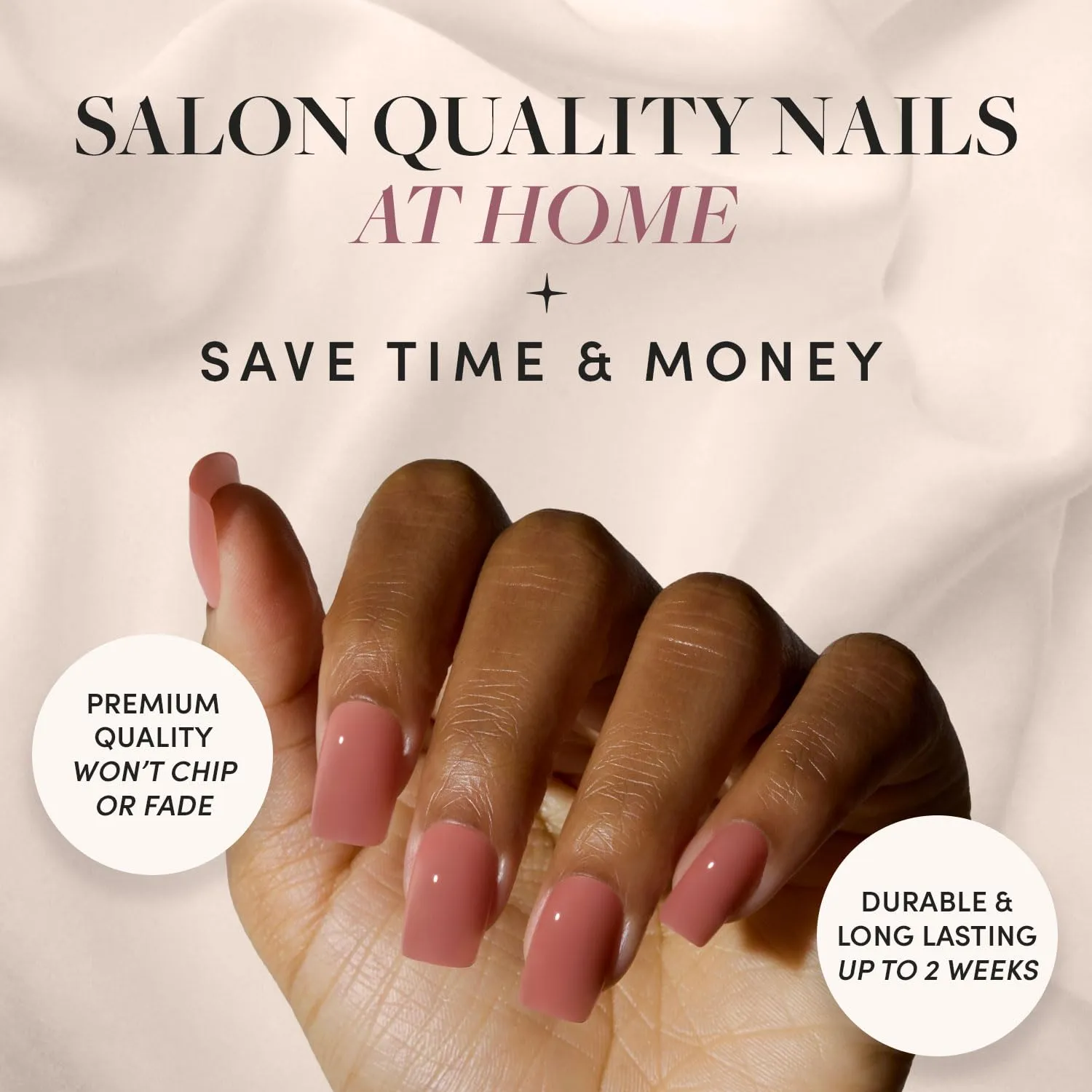 Glamnetic Press On Nails - Dusty Pink | Medium Square Fake Nails, Sheer Mauve Neutral, Reusable | 15 Sizes - 30 Nail Kit