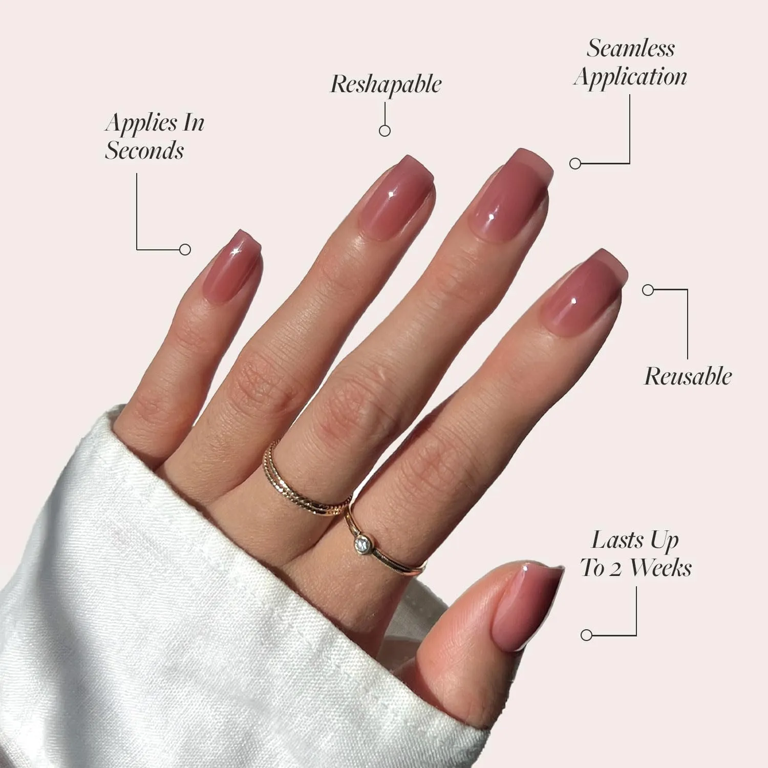 Glamnetic Press On Nails - Dusty Pink | Medium Square Fake Nails, Sheer Mauve Neutral, Reusable | 15 Sizes - 30 Nail Kit