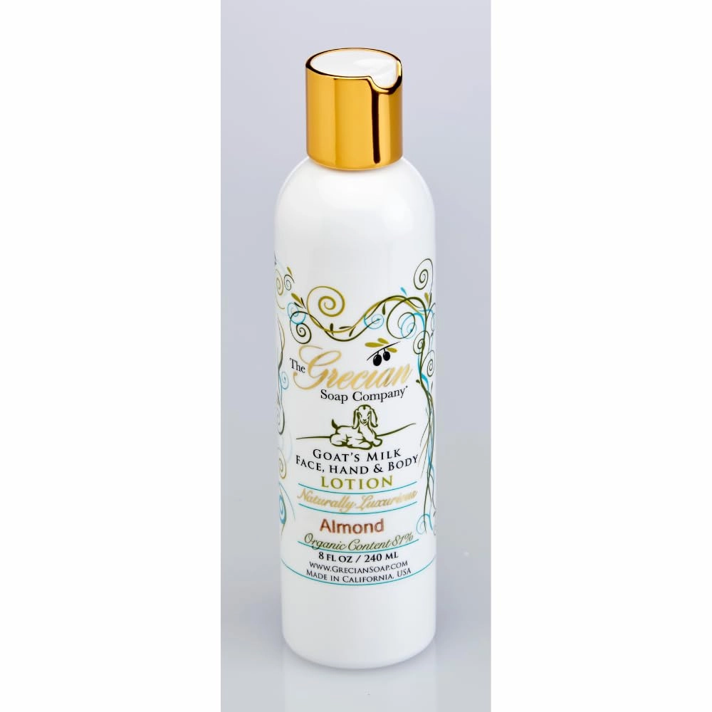 Grecian Organic Goat Milk Lotion for Women Almond Scent - Luxurious, Nourishing & Hydrating, 81% Organic with Aloe, Coconut Oil, Honey