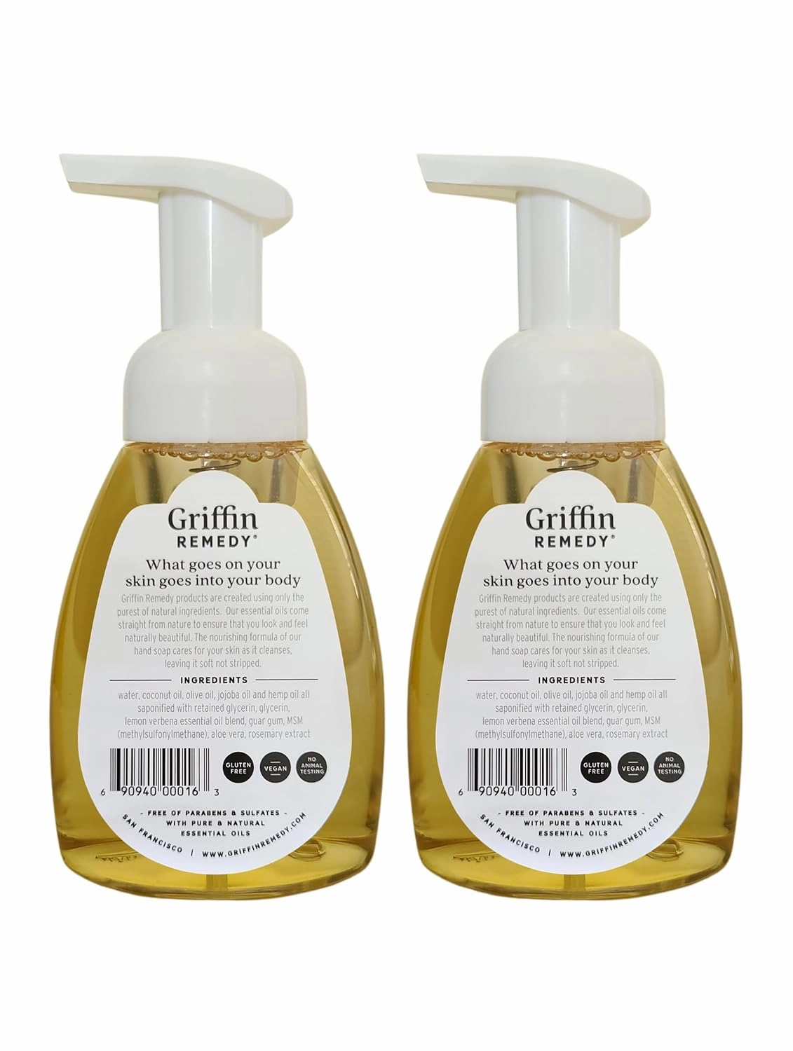 Griffin Remedy Foaming Hand Soap - Lemon Verbena Essential Oils and Organic MSM, Moisturizing, All-Natural, Paraben-Free 8 fl oz, 2 count