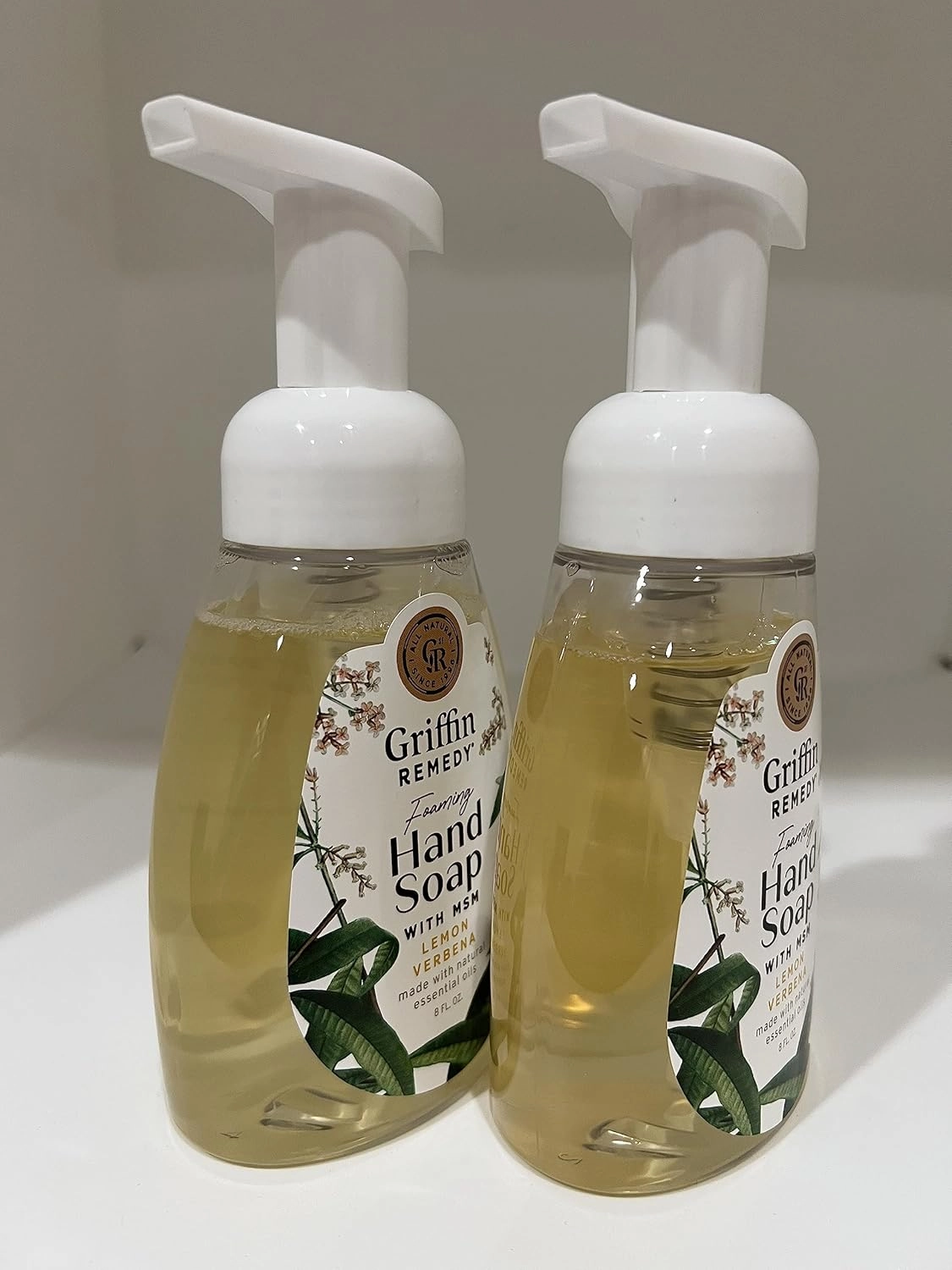 Griffin Remedy Foaming Hand Soap - Lemon Verbena Essential Oils and Organic MSM, Moisturizing, All-Natural, Paraben-Free 8 fl oz, 2 count