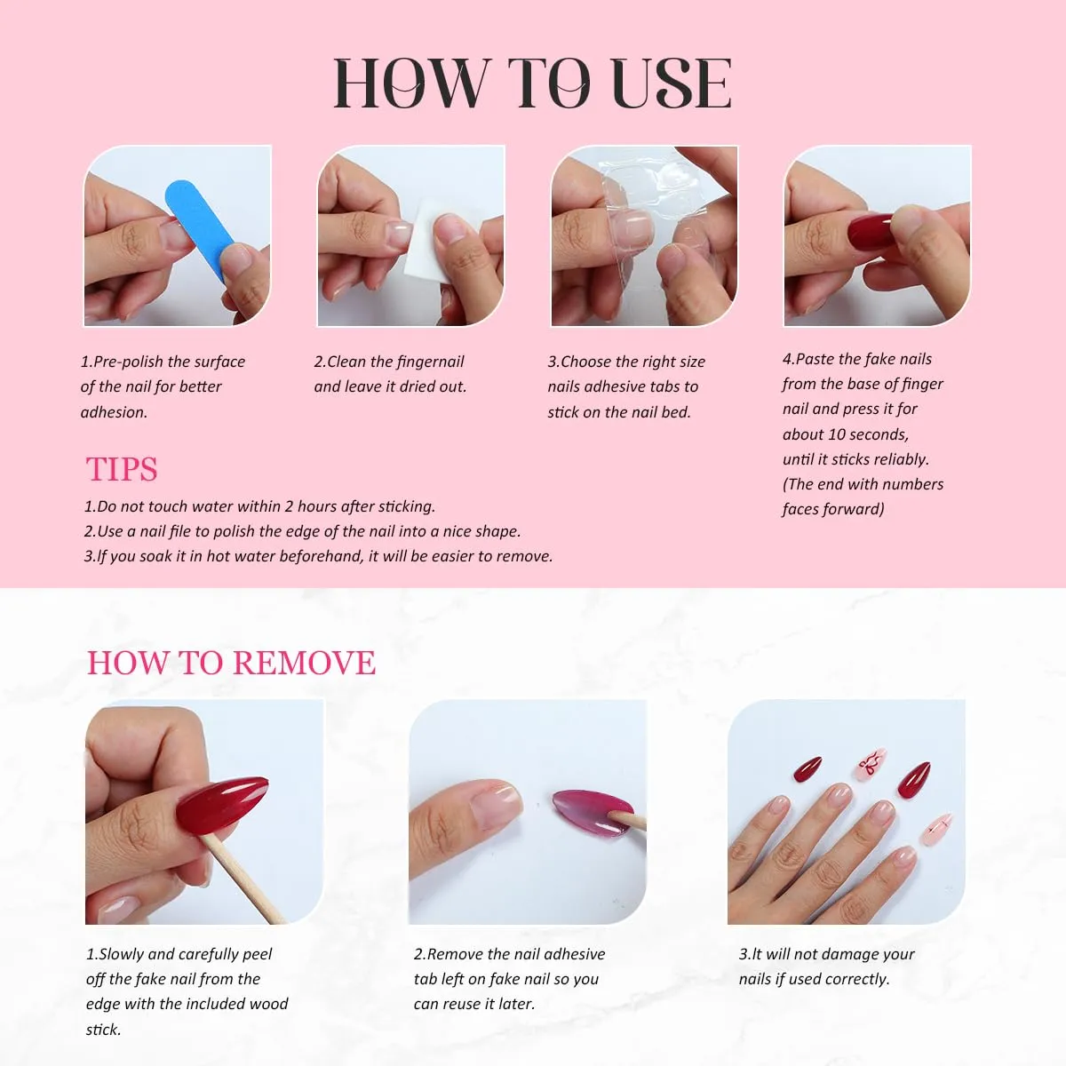 Handmade Press On Nails Luxury Rhinestone Décor long Coffin, Flowers Pink Nails Glossy Stick on Nails Full Elegant Sexy Style For Women(Large)