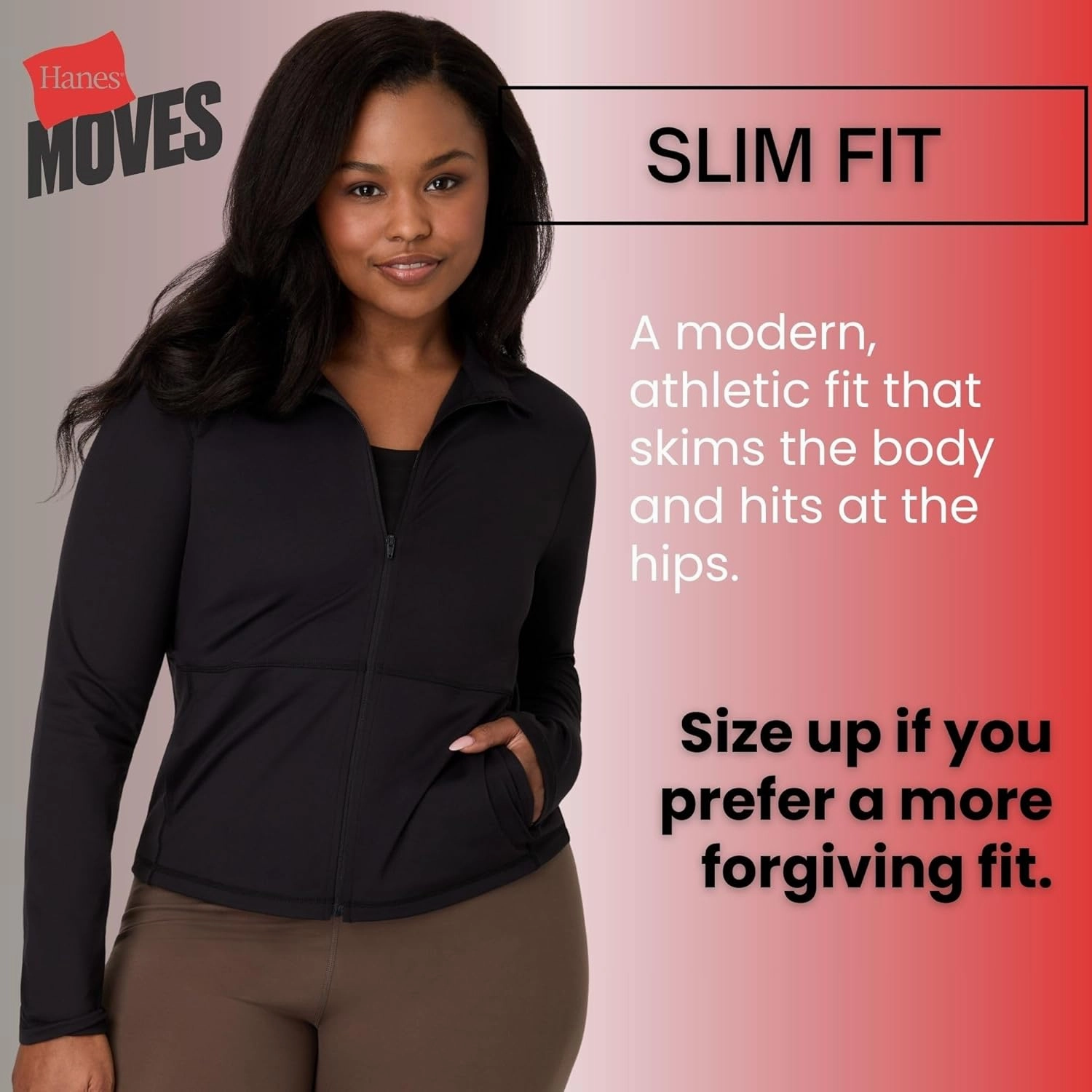 Hanes Women's Moves Workout, Soft & Stretchy Yoga, Moisture-Wicking Full-Zip Studio Jacket