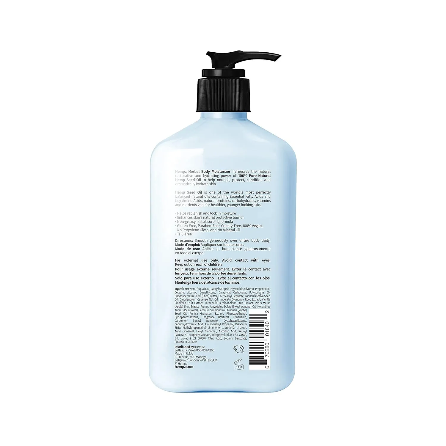 HEMPZ Triple Moisture Body Moisturizer, 17 Oz – Hydrating Lotion Rich with Minerals, Vitamin C, & Hempseed Oil to Nourish & Repair Extremely Dry or Sensitive Skin for Body