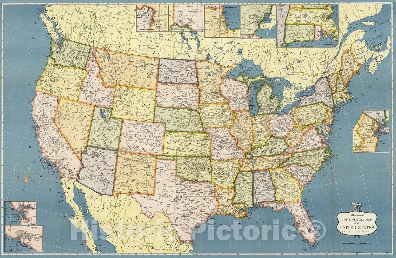Historic Map : Case Map, Hammond's United States. 1957 - Vintage Wall Art - 68in x 44in