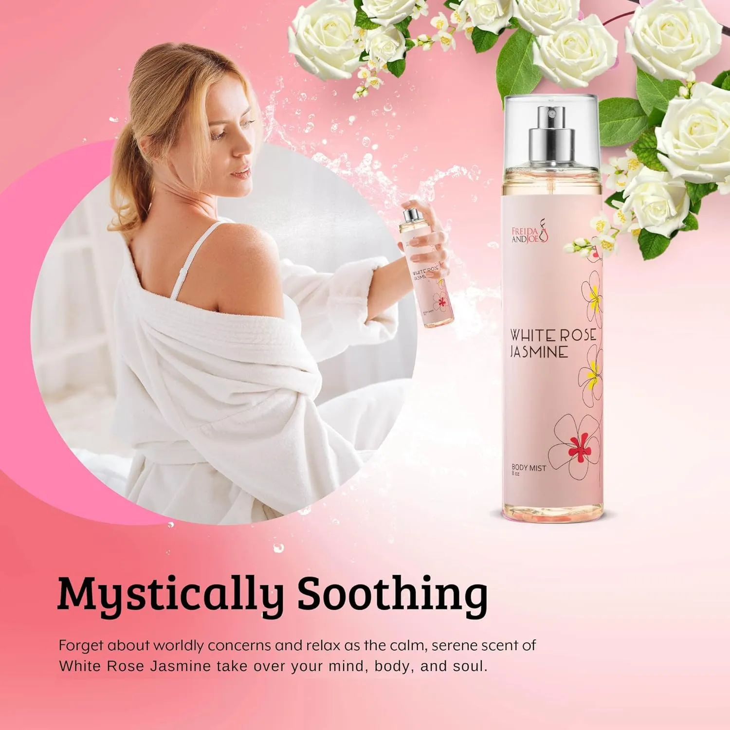 Home Spa Gift 10oz Deep Moisturizing Fragrance Body Lotion & 8 oz. Fine Fragrance Body Mist Set Luxury Self-Care Combo for Women & Girls (White Rose Jasmine)