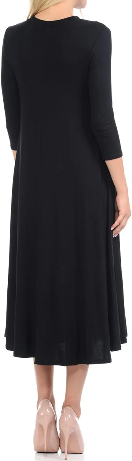 iconic luxe Women's Swing Midi Dress – 3/4 Sleeve Flowy A-Line Tunic – Soft, Stretchy, Comfortable, and Versatile
