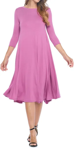 iconic luxe Women's Swing Midi Dress – 3/4 Sleeve Flowy A-Line Tunic – Soft, Stretchy, Comfortable, and Versatile