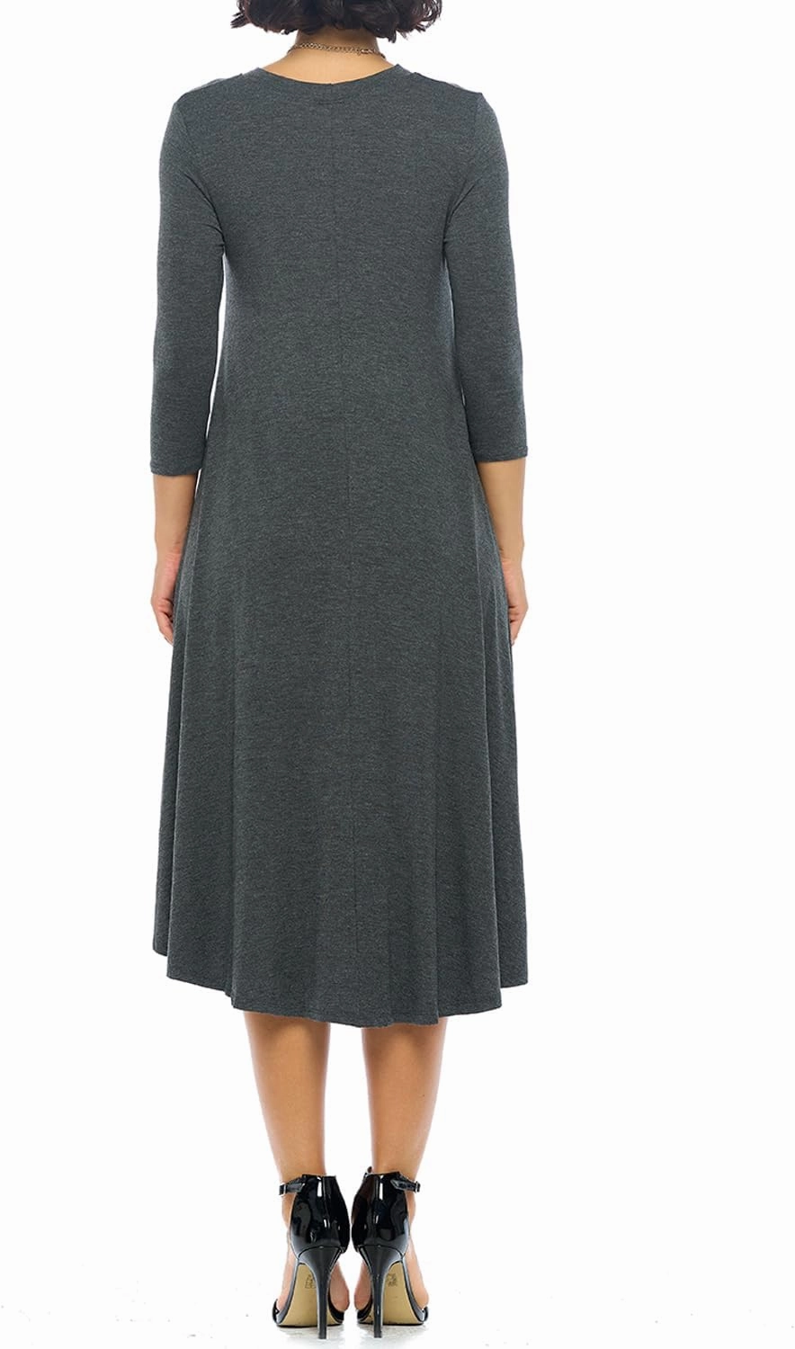 iconic luxe Women's Swing Midi Dress – 3/4 Sleeve Flowy A-Line Tunic – Soft, Stretchy, Comfortable, and Versatile