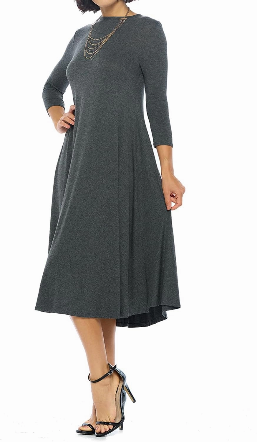 iconic luxe Women's Swing Midi Dress – 3/4 Sleeve Flowy A-Line Tunic – Soft, Stretchy, Comfortable, and Versatile