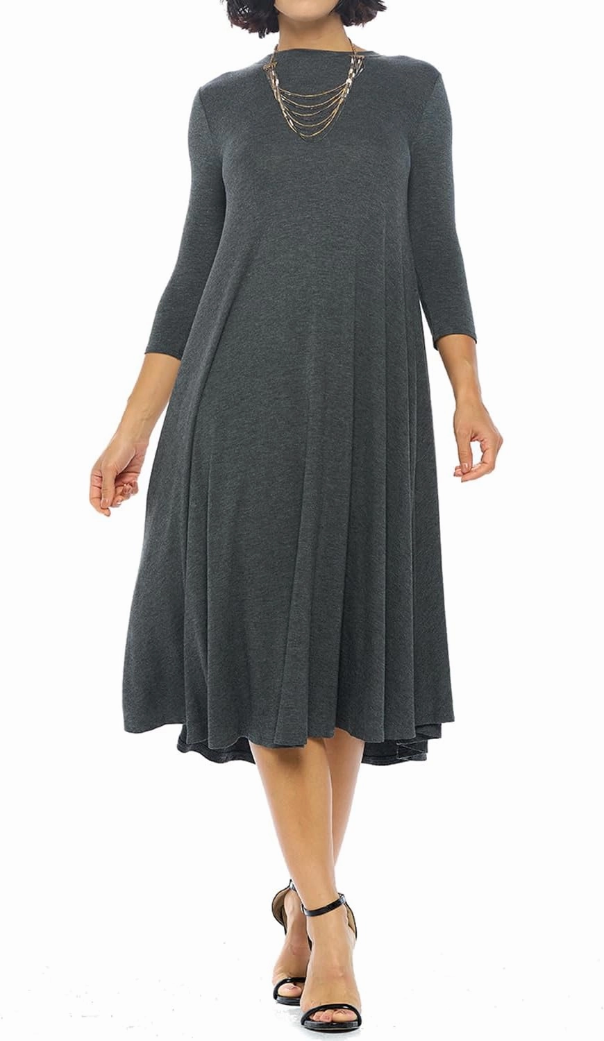 iconic luxe Women's Swing Midi Dress – 3/4 Sleeve Flowy A-Line Tunic – Soft, Stretchy, Comfortable, and Versatile
