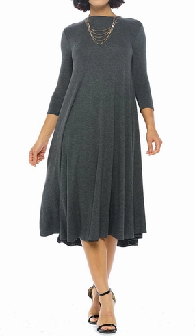 iconic luxe Women's Swing Midi Dress – 3/4 Sleeve Flowy A-Line Tunic – Soft, Stretchy, Comfortable, and Versatile