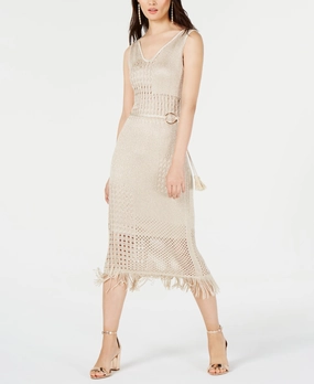 INC Belted Fringe Midi Dress