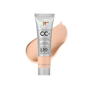 IT Cosmetics CC  Cream Travel - Full-Coverage Foundation With SPF 50, Color Corrector & Anti-Aging Serum, Formulated With Niacinamide & Hyaluronic Acid, Natural Finish, For All Skin Types, 0.4 fl oz