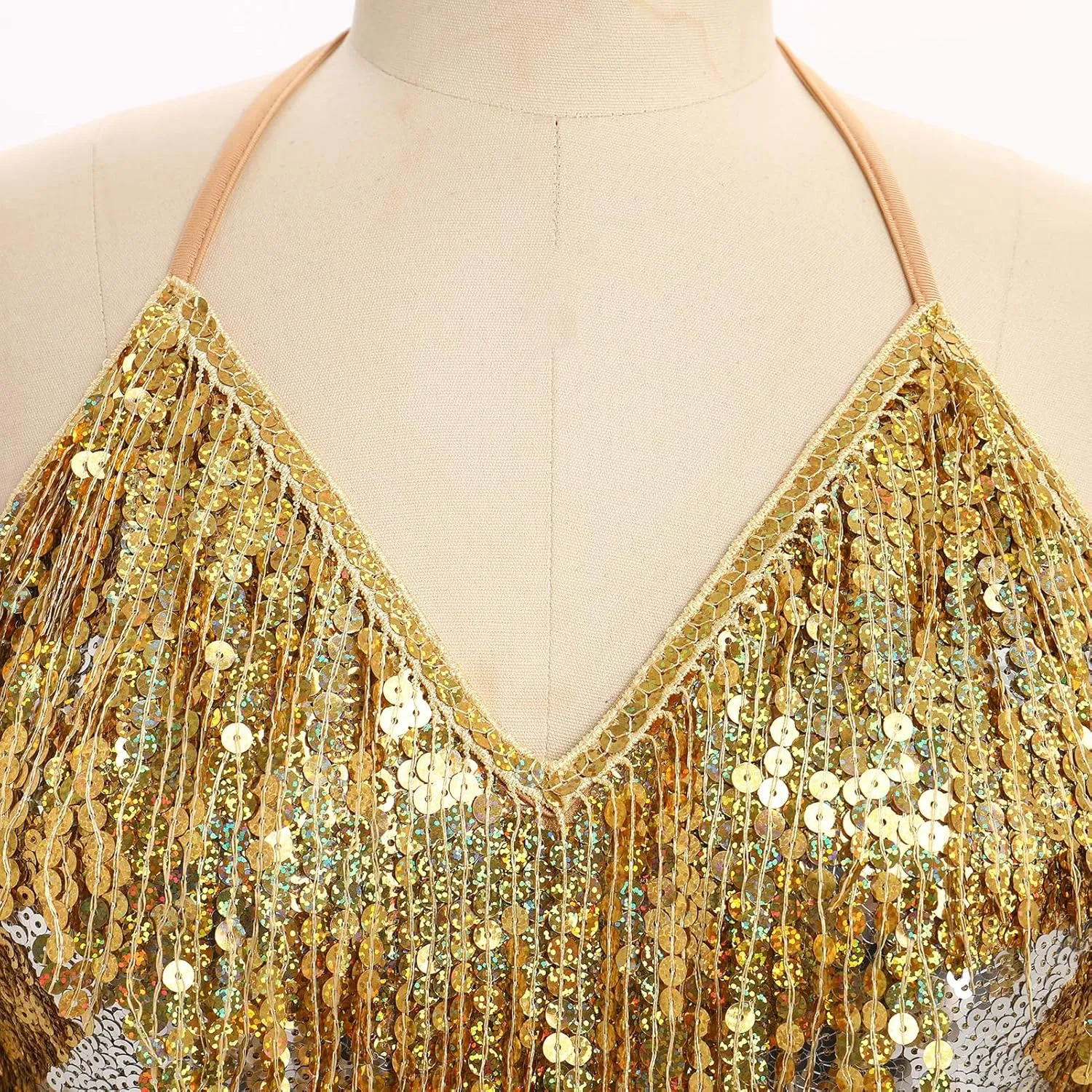 IWEMEK Sequin Sparkle Stars Fringes Bodysuit Leotard Rave Outfit for Women Music Festival Latin Dance Tassel Fringe Romper