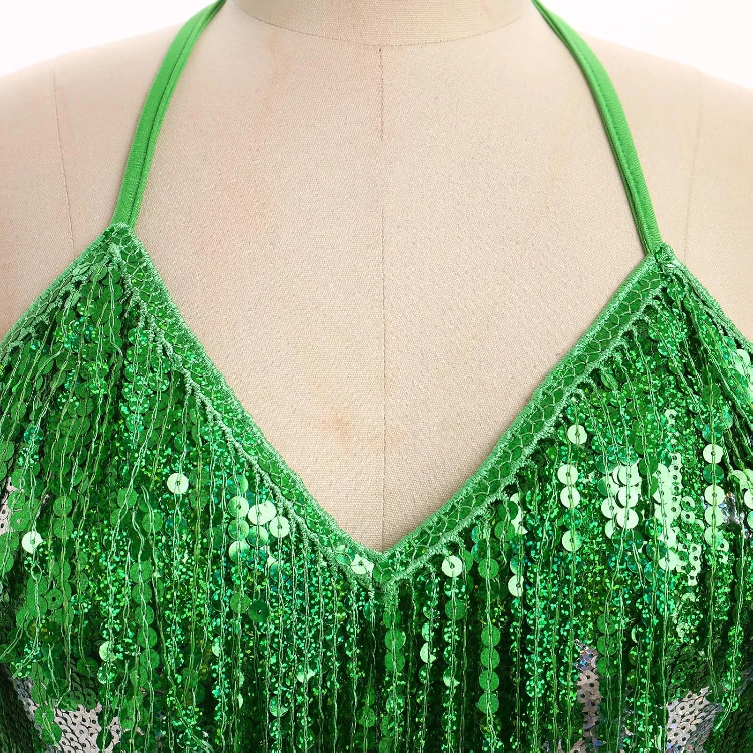IWEMEK Sequin Sparkle Stars Fringes Bodysuit Leotard Rave Outfit for Women Music Festival Latin Dance Tassel Fringe Romper