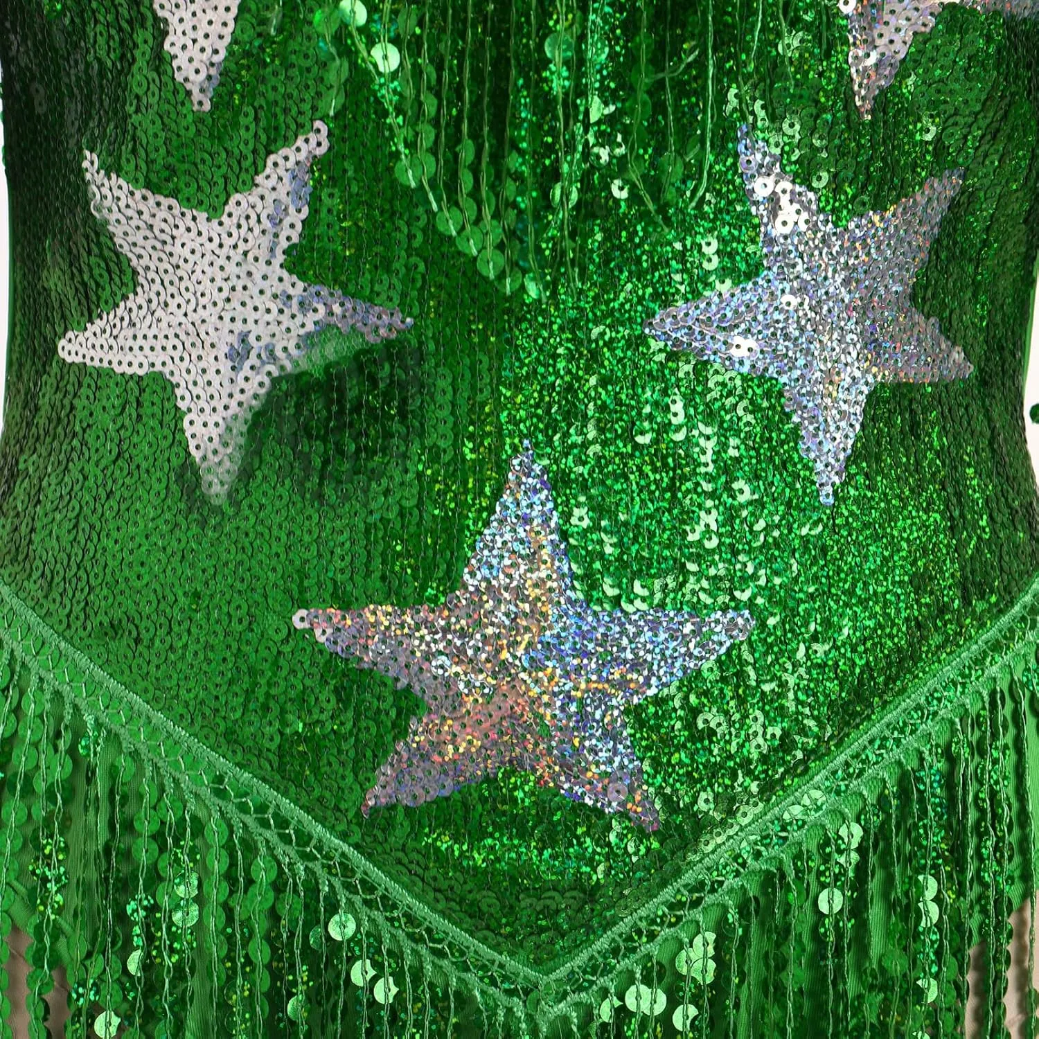 IWEMEK Sequin Sparkle Stars Fringes Bodysuit Leotard Rave Outfit for Women Music Festival Latin Dance Tassel Fringe Romper