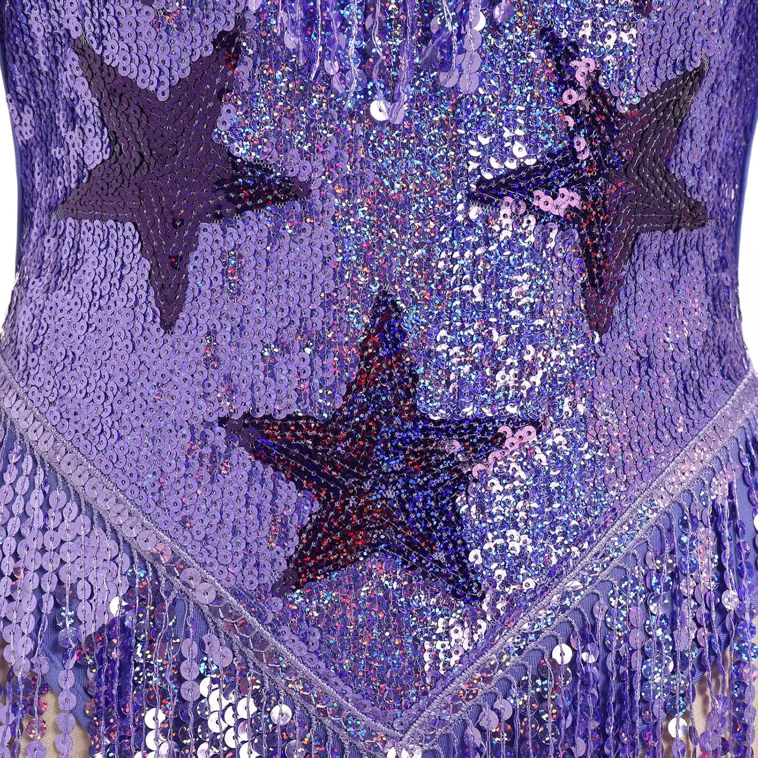 IWEMEK Sequin Sparkle Stars Fringes Bodysuit Leotard Rave Outfit for Women Music Festival Latin Dance Tassel Fringe Romper