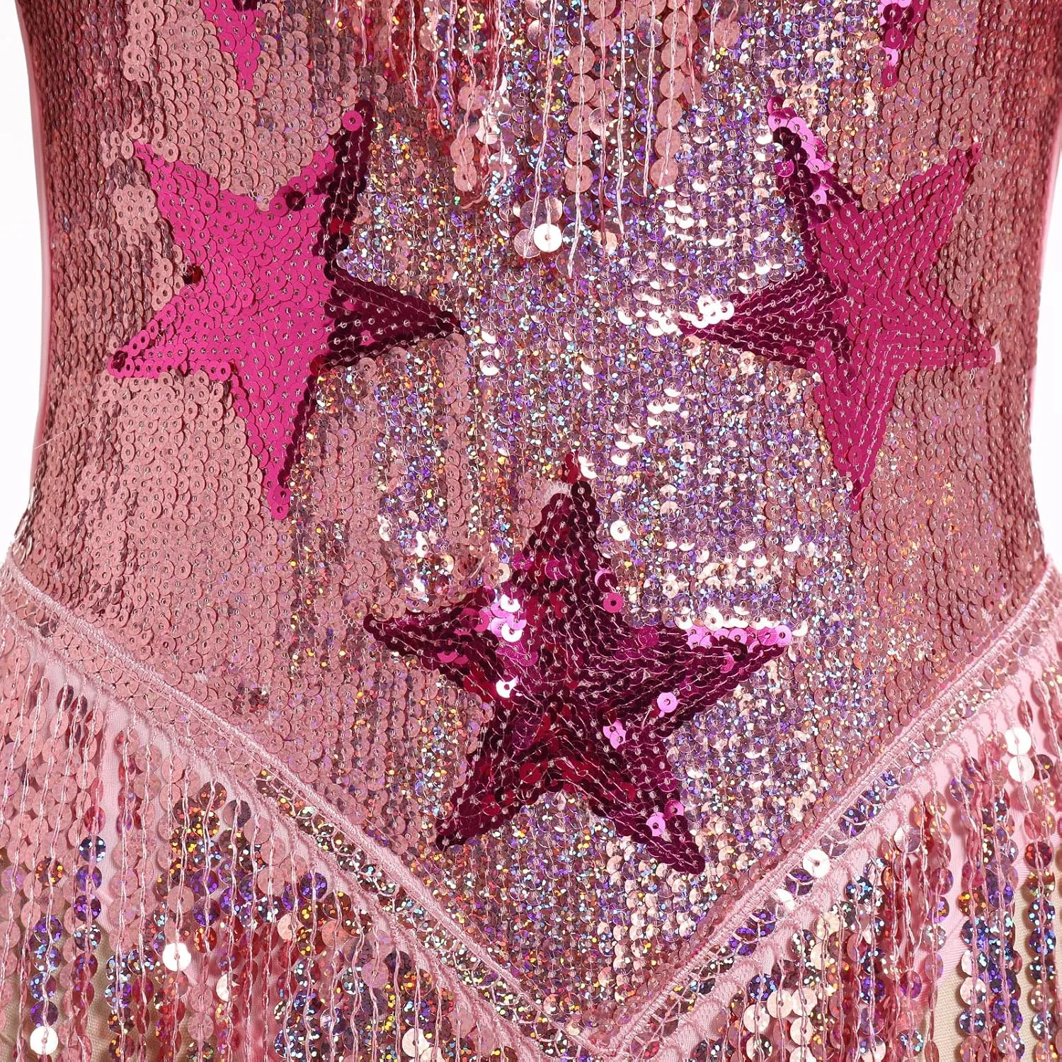 IWEMEK Sequin Sparkle Stars Fringes Bodysuit Leotard Rave Outfit for Women Music Festival Latin Dance Tassel Fringe Romper