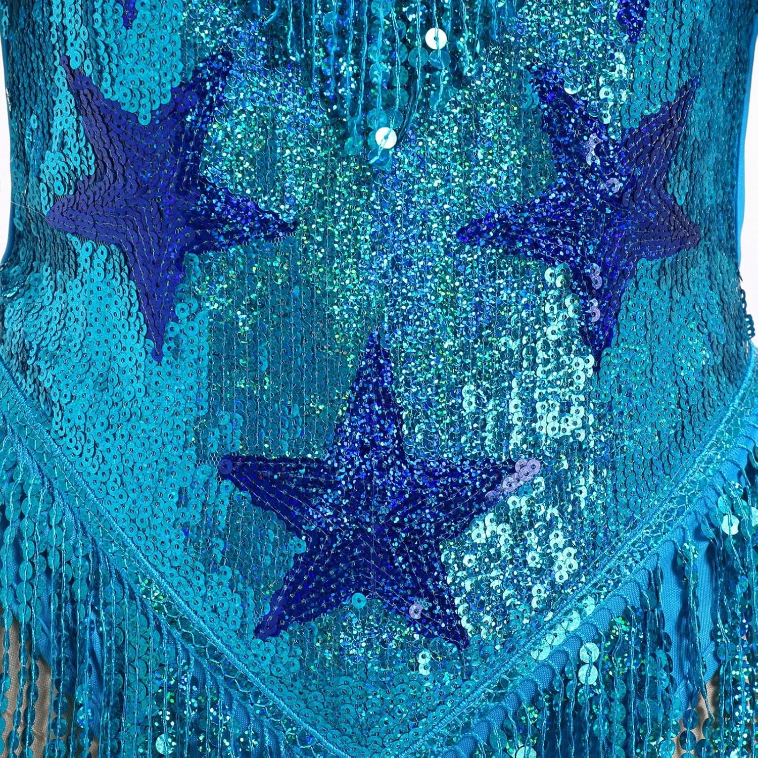 IWEMEK Sequin Sparkle Stars Fringes Bodysuit Leotard Rave Outfit for Women Music Festival Latin Dance Tassel Fringe Romper