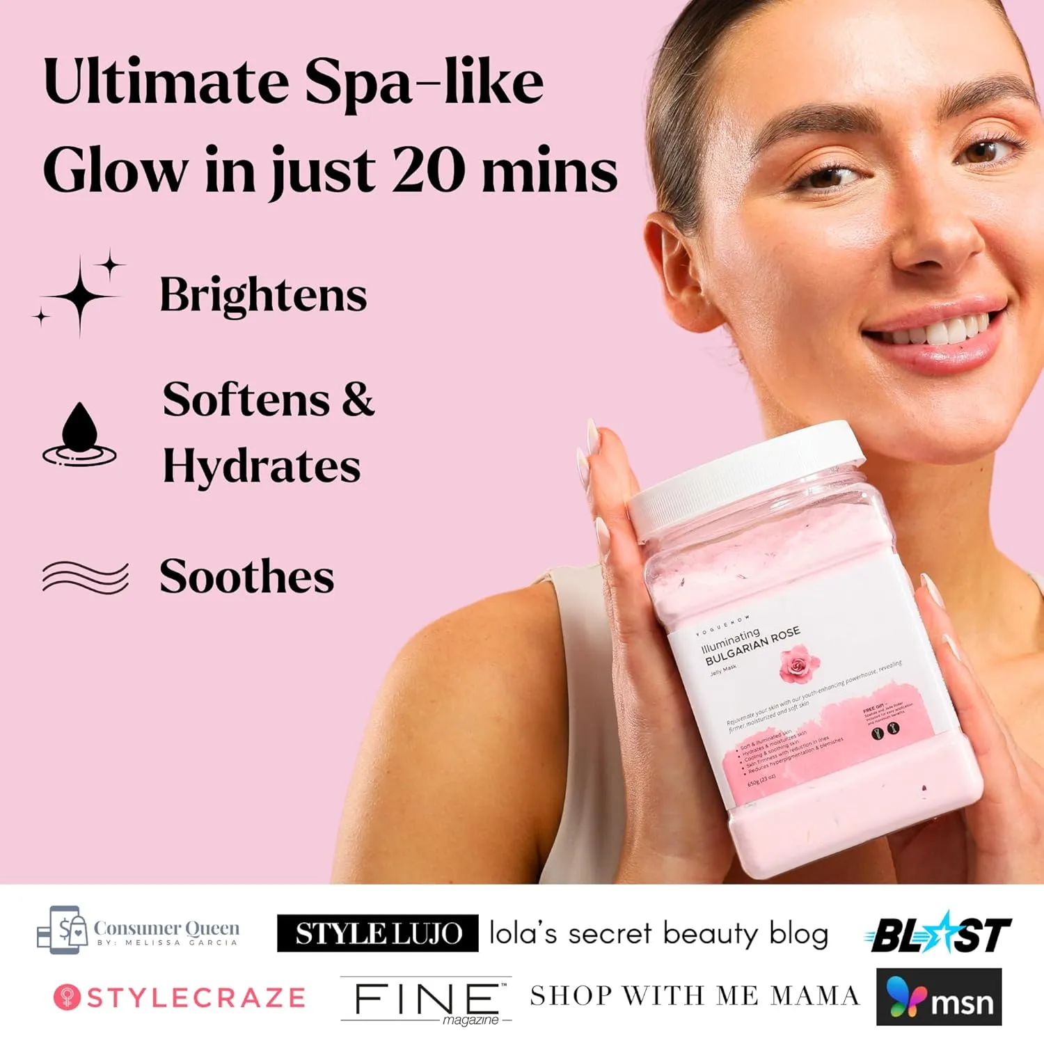 Jelly Face Mask for Facials - Bulgarian Rose Hydrating, Brightening & Nourishing Jelly Mask with Free Jade Roller & Spatula | Professional Hydrojelly Masks | Vajacial Jelly Mask Powder | 23 Oz Jar