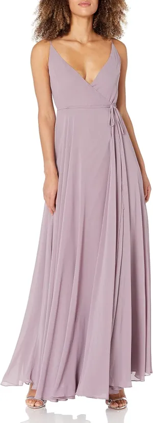 Jenny Yoo Women's James V Neck Spaghetti Strap Wrap Long Chiffon Gown