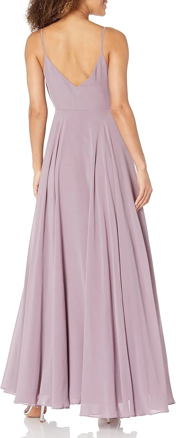 Jenny Yoo Women's James V Neck Spaghetti Strap Wrap Long Chiffon Gown