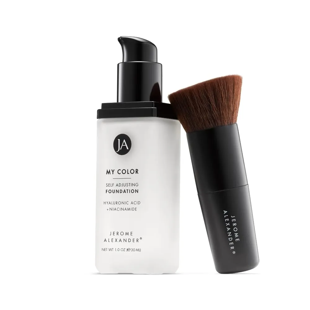 Jerome Alexander My Color Self Adjusting Full Coverage Foundation Makeup with Kabuki Brush (Medium)
