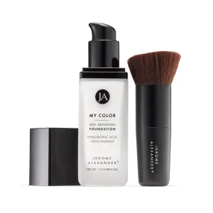 Jerome Alexander My Color Self Adjusting Full Coverage Foundation Makeup with Kabuki Brush (Medium)