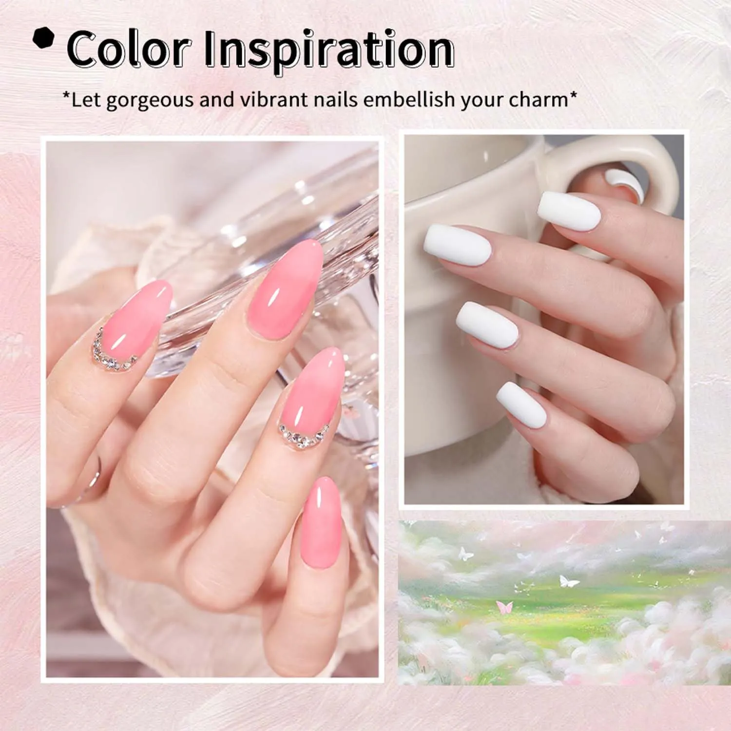 JR 9pcs 15ml Gel Nail Polish Set Black White Pink Series Gel Polish Kit UV LED Soak Off Nail Art Salon at Home DIY Gift A