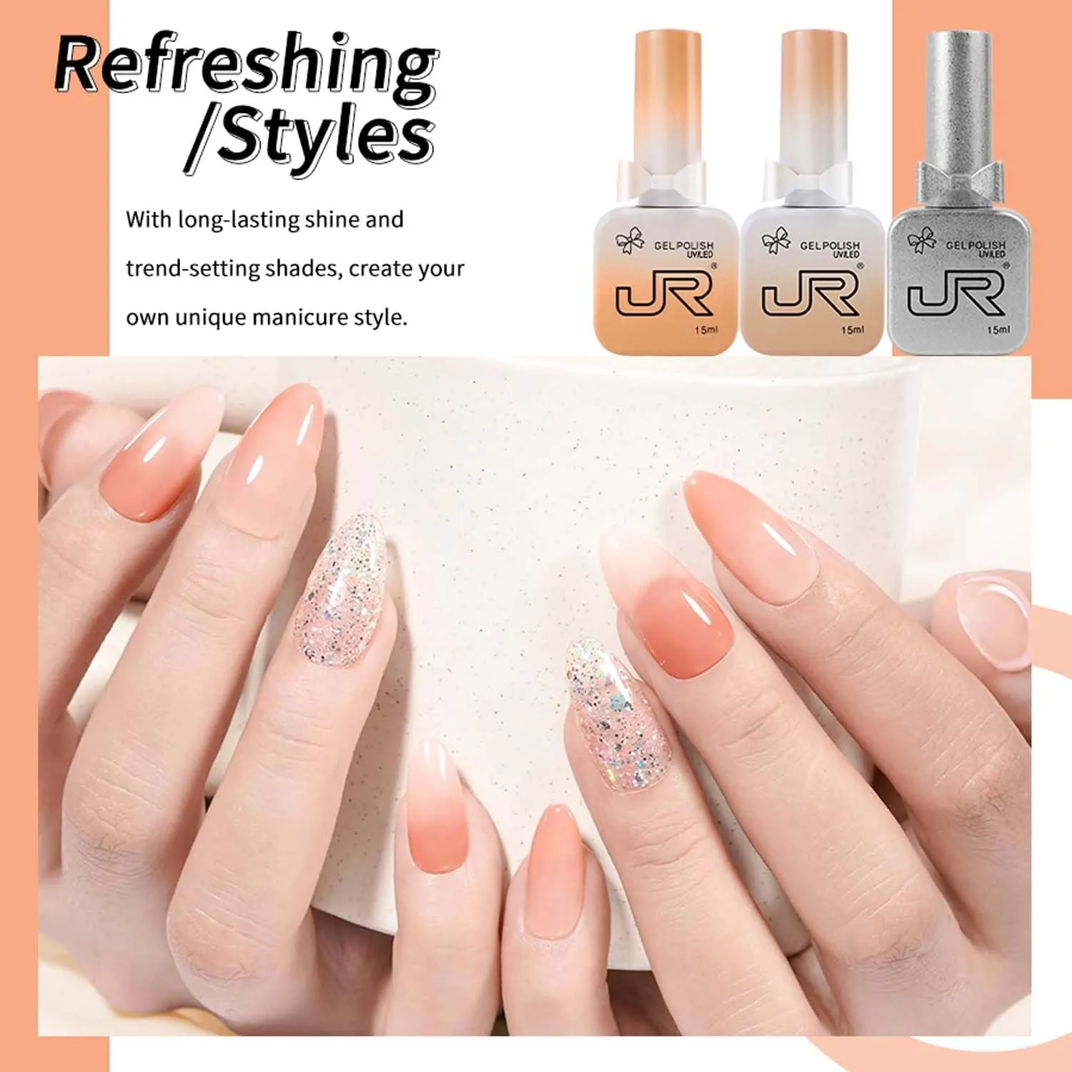 JR 9pcs 15ml Gel Nail Polish Set Black White Pink Series Gel Polish Kit UV LED Soak Off Nail Art Salon at Home DIY Gift A