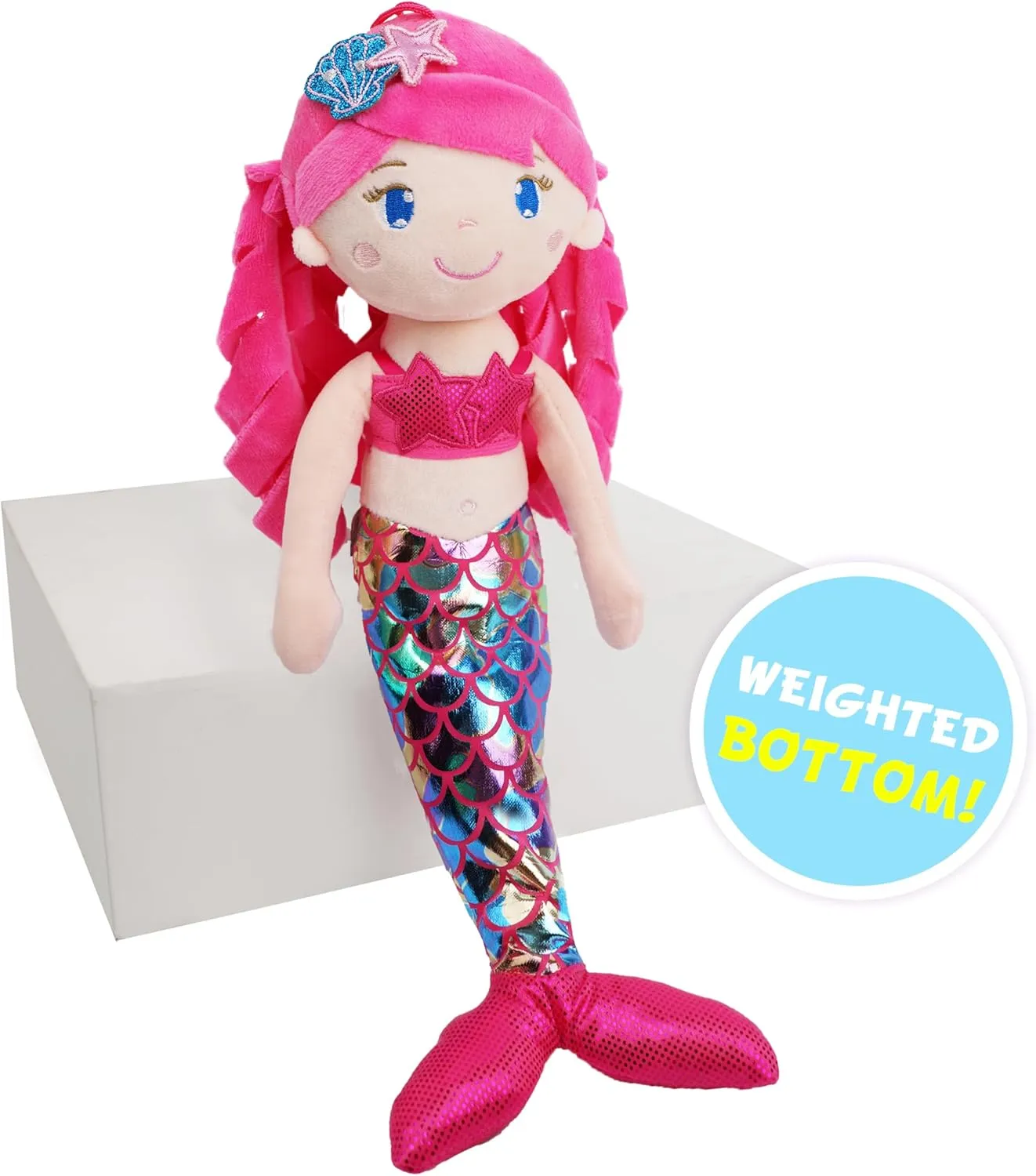 June Garden 15.5" Sparkly Mermaid Larissa - Soft Mermaid Plush Stuffed Doll Gift for Toddler Girls